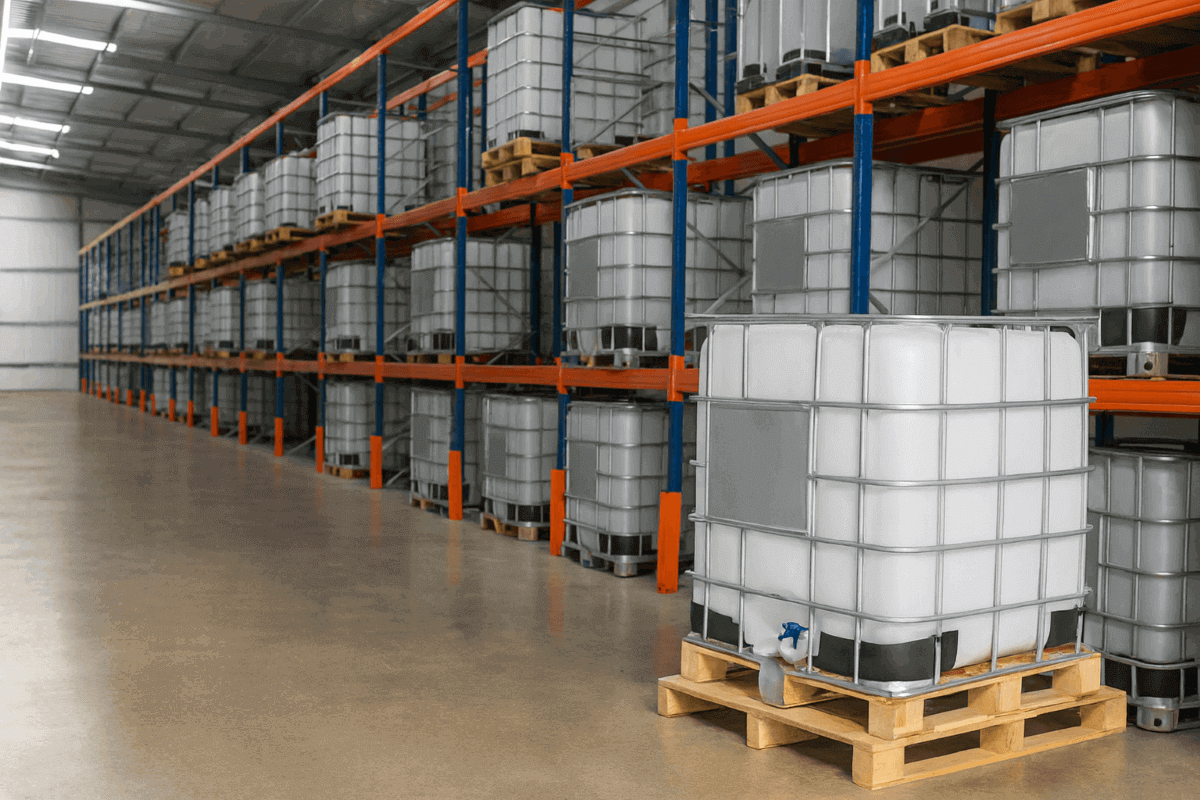 Contenedor ibc con tarima de madera